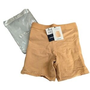 Leonisa Mid Rise Butt Lifter Shaper‎ Short Brown Size S Lace Trim Control NEW